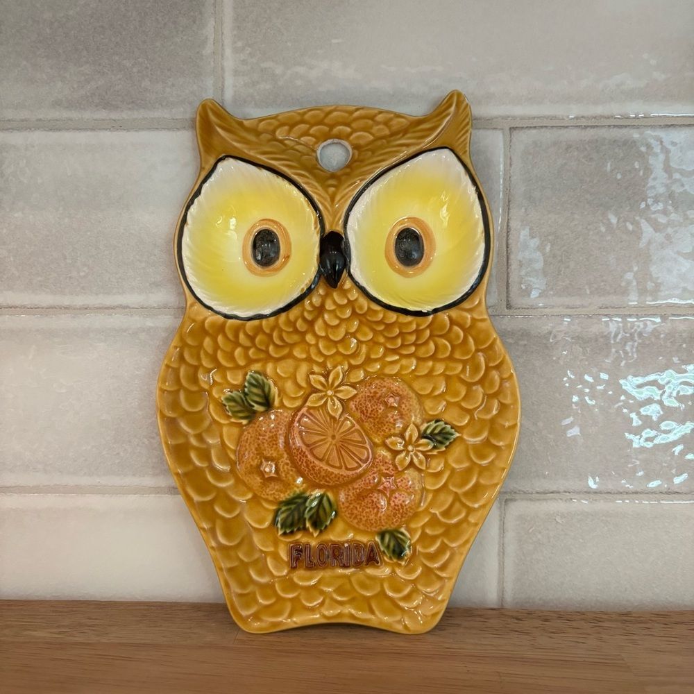 Vintage Ceramic Owl Spoon Rest Wall Decor Home Decor Kitchen Accent
